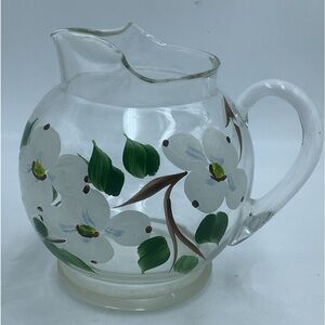 Vintage Hand Painted Dogwood Ball Pitcher with Ice Lip